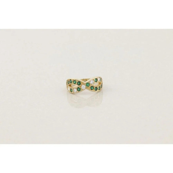 14k Yellow Gold Synthetic Green Emerald and Natural Diamond Ring Size 7 1/2 - Picture 10 of 10